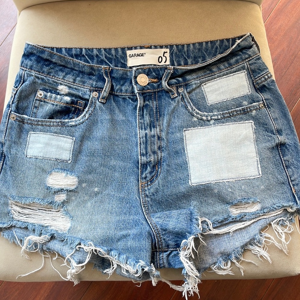 Distressed jean shorts